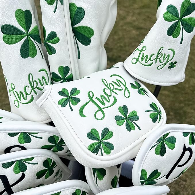 Golf Headcovers Live Lucky Golf Driver Covers Advanced Embroidery Fairway Wood Covers Hybrid Covers Mallet Blade Putter Head Covers Premium Leather Shamrock Golf Club Covers