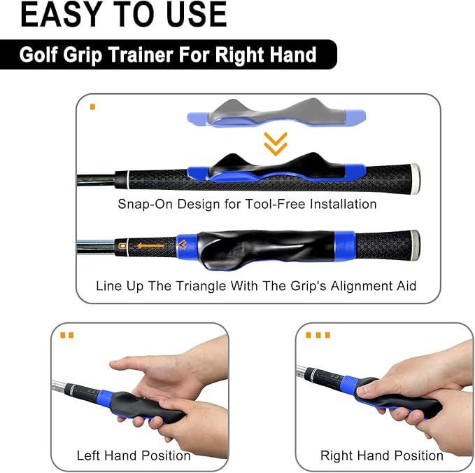 Golf Grip Trainer, Grip Trainer for Golf Clubs - Right Hand Golf Training Aid with Ergonomic Design, Corrects Golf Grip Posture and Improves Swing Accuracy