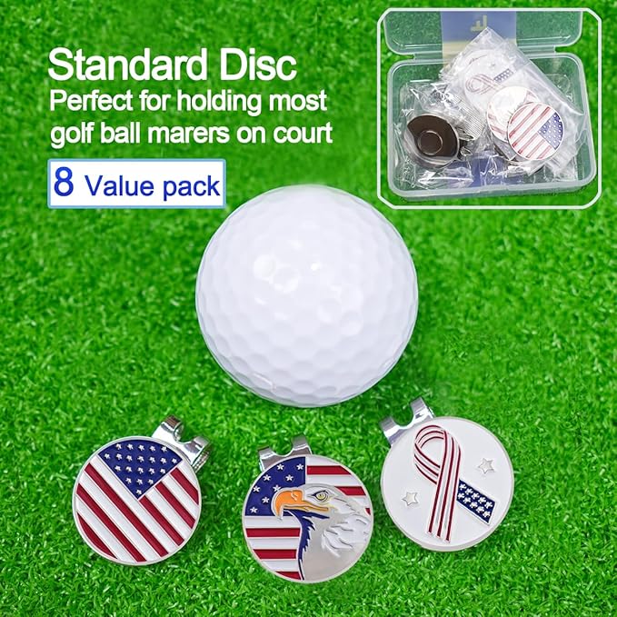 8 Pack Golf Ball Markers with Magnetic Hat Clips Value Sets - Removable Attaches Easily to Golf Cap Premium Gifts，Golf Ball Markers with Hat Clips Sets for Men Women Golfer