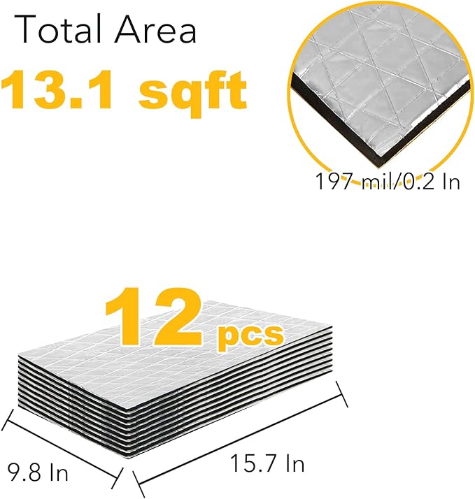 Car Sound Deadening Foam Mat - KOIKEY 197 mil 13.1 sqft Auto Soundproofing Material, Sound Deadener and Heat Insulation for Auto, Vehicle
