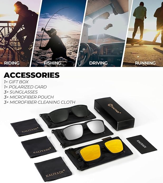 KALIYADI Polarized Sunglasses for Men and Women, Mens Sun Glasses with UV Protection for Driving Fishing Golf (3 Packs)