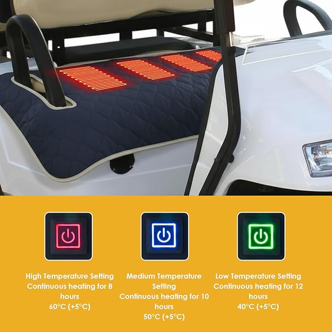 Asixxsix Heated Golf Cart Seat Cover, 51.97x31.50 inch USB Type C 4 Zone Heating Water Proof Washable Plush Seat Towel Blanket Warmer for 2 Person, All Weather Outdoor Use