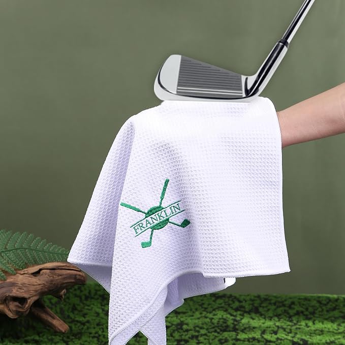 Personalized Golf Towel Custom Golf Towels for Golf Bags with Embroidery Initial Name Magnetic Golf Towel Microfiber Golf Towels with Clip Gifts for Golfers Men Women 16"x 24" (White)
