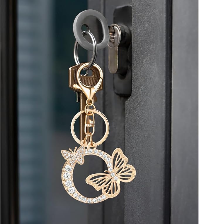 Gold Plated Alphabet Initial Letter Keyring Keychain for Women Girls Crystal Key Chains for Wallet Backpack Bag Charm