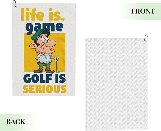 Funny Golf Towel with Carabiner Clip 24"x16" Life Is Game Golf Is Serious Printed Cute Fun Golf Towels for Golf Bags Microfiber Waffle Golfs Rag for Disc Balls Clubs Accessories for Men Women Dad