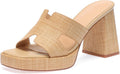 Monrovia Womens Sandals Heels for Women Slide On Block Chunky Platform High Heels Open Toe Raffia Wedge Sandals