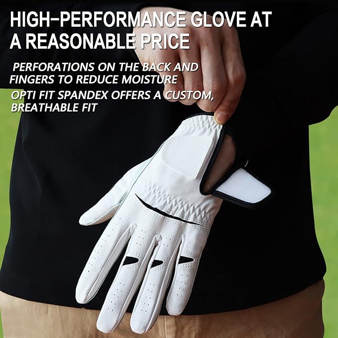 FINGER TEN Golf Gloves Men Right Left Handed Golfer Men’s Golf Glove Left Right Hand Value 3/6 Pack, All Weather Leather Grip Small Medium ML Large XL Size