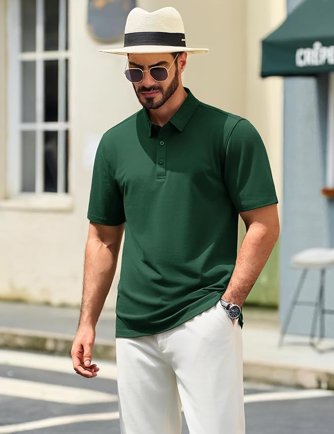 TACVASEN Mens Polo Shirts Short Sleeve Pique 3 Buttons Golf Polo Cooling Performance Moisture Wicking Shirt