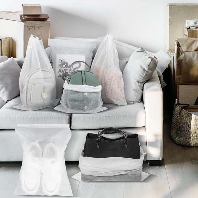 100 Pcs White Dust Bags for Shoes, Handbags, and Travel Storage, Non-Woven Fabric Shoe Bags, Portable Storage Organizer for Closet, Boots, and Accessories, 15.7" x 23.6"