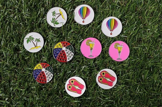 Lot of 10 Golf Ball Markers Assorted Patterns - Soft Enamel Technique