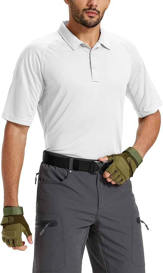 TACVASEN Men's Polo Shirts Short Sleeve Golf Polos Dry Fit UPF 50+ Performance Tactical Collared Hiking Shirt