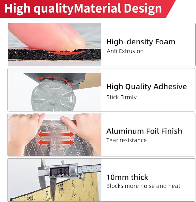 Car Sound Deadening Mat 394mil 18sqft - Automotive Hood Insulation Pad - Self-Adhesive Auto Audio Heat Shield Sound Dampening Foam Board Aluminum for Door Floor