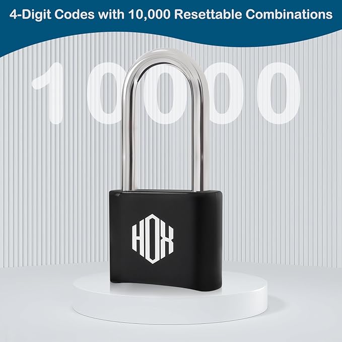 HOX 4 Digit Heavy Duty Combination Lock, 2.7 Inch Long Shackle, Outdoor Waterproof Padlock for School Locker, Gym Locker, Hasp Storage, Fence (Black, 4 Pack)