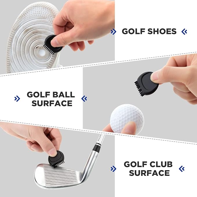 Nuanchu Pocket Golf Brushes - Mini Golf Club Groove Cleaner for Heads, Balls and Shoes - Black, Red, Blue, Yellow