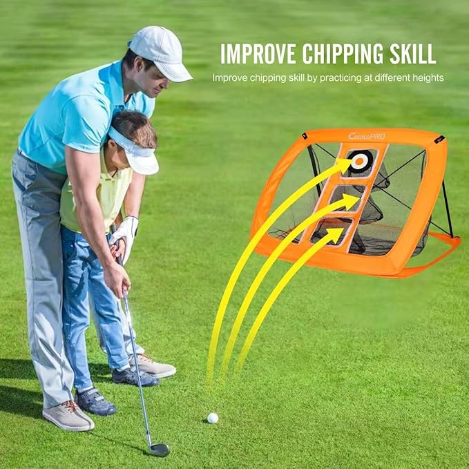 Golf Chipping Net Set,Pop Up Net with Durable Rubber Training Mat,10 Golf Tees,6 Practice Balls,6 Foam Balls and Carry Bag for Indoor & Outdoor Game