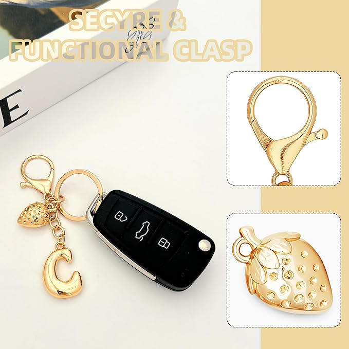 Gold Bubble Heart, Cherry, Bow & More Designs Letter Initial Keychain Bag Charms – Cute Purse Charms for Handbags