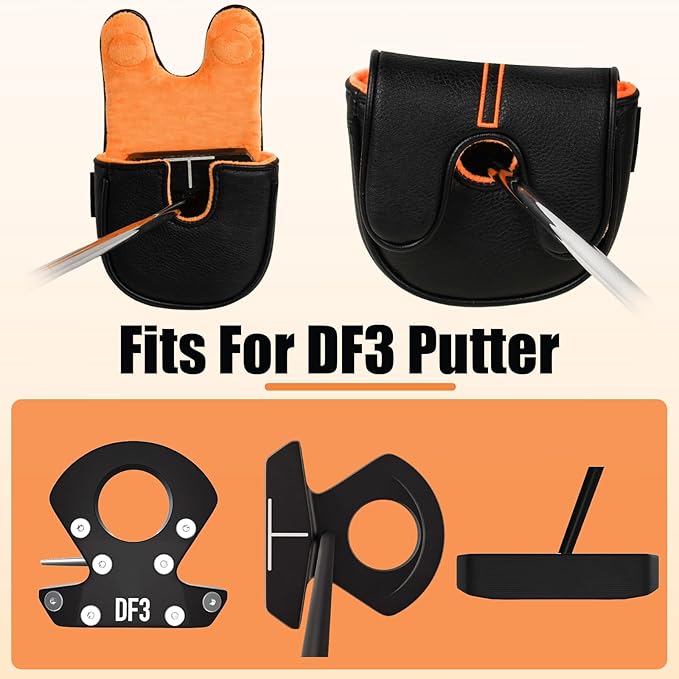 Craftsman Golf Leather Black Mallet Putter Headcover Head Cover Protector Case for LAB DF3 Center Shaft Putters Magnetic Closure