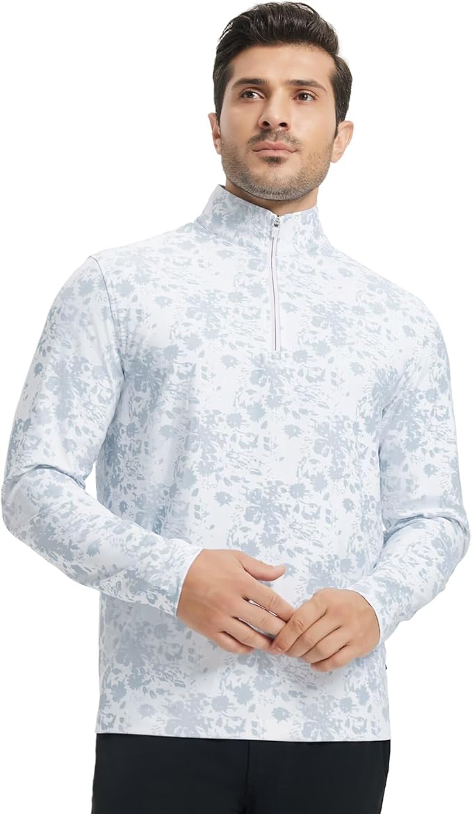 M MAELREG Quarter Zip Golf Pullover Men Dry Fit Long Sleeve Performance Wicking 1/4 Zip Full Print Pullover Mens Sweatshirt
