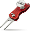 Golf Divot Repair Tool — 5-in-1 Golfing Ball Marker, Pitch Mark Repair, Putting Alignment, Club Tee, and Groove Cleaner, Accessory Metal Switchblade Design - Ideal Gift for Golfers