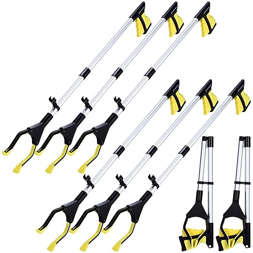 Ctosree 8 Pack 32" Trash Grabber Reacher Tool for Elderly, Foldable Litter Picker Upper, Lightweight Trash Pick up Stick, Long Handy Mobility Aids for Home Garden Arm Extension(Yellow)