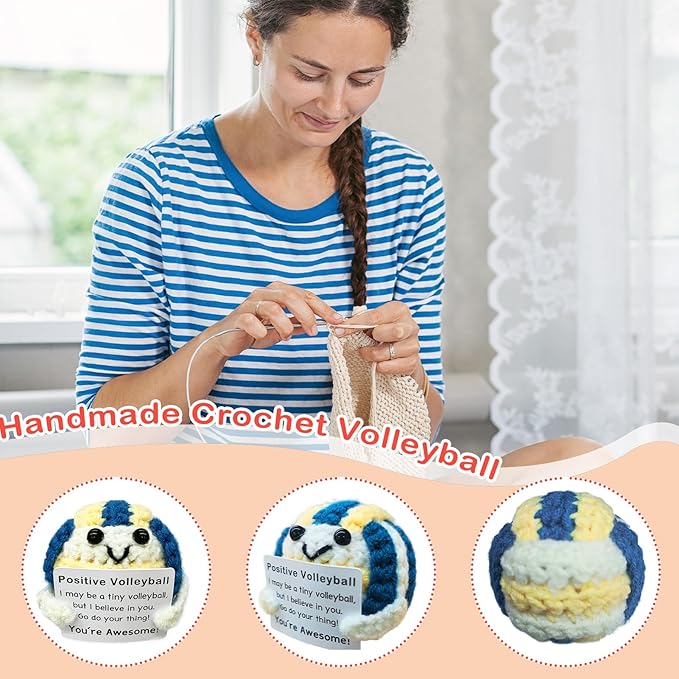 Mini Volleyball Ball Birthday Gifts for Men Women Volleyball Players,Funny Crochet Gifts for Volleyballs Lovers, Emotional Support Crochet