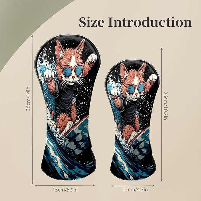 Premium Leather Golf Club Headcovers,Orange Cat Fits Driver Hybrid Fairway 3/5 Wood,with Scratch-Resistant Lining, Gift for Men and Women
