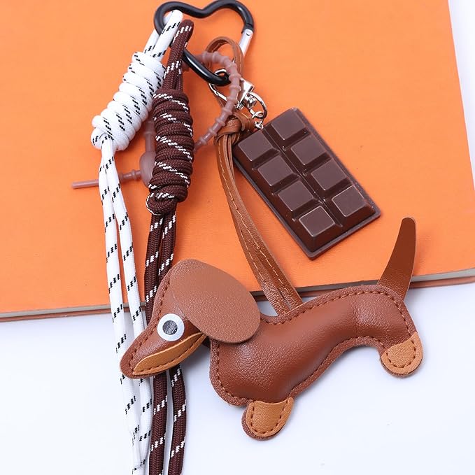 Unique Keychain Designer Rope Bag Charms for Handbag - Cute Teddy Bear Purse Charm - Leather Dachshund Accessory