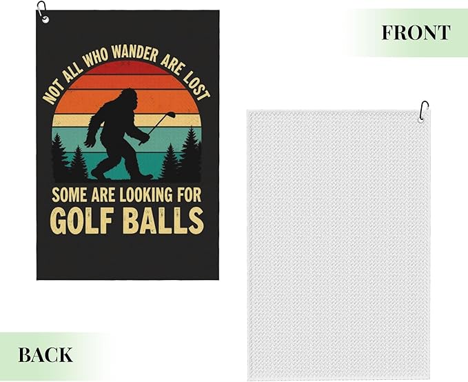 Black Funny Golf Towel with Carabiner Clip 24"x16" Hilarious Cute Golf Towels for Golf Bags Microfiber Waffle Fun Golf Rag for Disc Balls Clubs Accessories for Men Women Dad Golfers