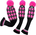 3pcs Knit Pink Golf Club Head Covers, Golf Driver 3 5 Fairway Woods Covers, Pom Pom Golf Wood Headcovers Covers for Driver, 3 5 Woods Women