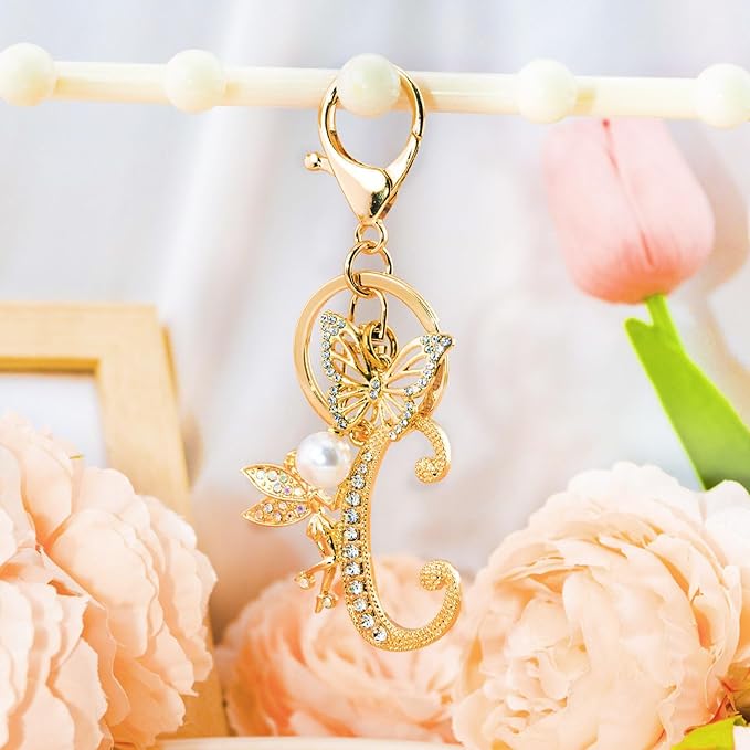 Initial Keychain Bag Charm Women Purse Charms for Handbags Accessories Charm for Wallet Butterfly Pendant for Girls