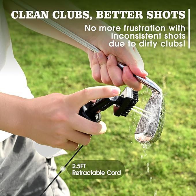 Pro Golf Club Cleaner Brush with Golf Groove Sharpener Tool Suitable for U & V-Grooves 8 Inches Golf Water Brush with Retractable Clip Hold 5oz of Water Perfect Golf Accessories for Men/Women