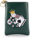 PINKTEE Golf Valuables Pouch Funny Golf Accessories Bag with Zipper Master Green Premiun Leather Golf Tee/Ball Pouch for Women Men (CASINO QUEEN, Pink stripe)