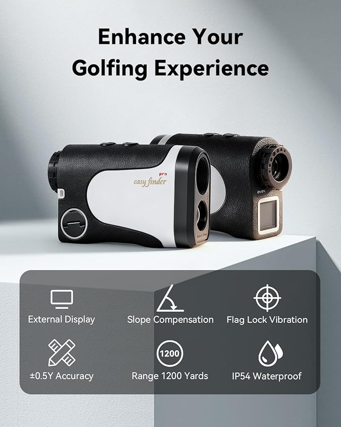 Golf Rangefinder with Slope, 1200 Yards Laser Range Finder Golfing with External Screen, Flag Pole Locking Vibration, 6X Magnification, Golf Accessories for Men