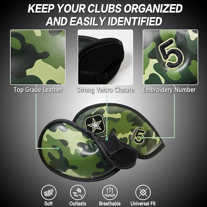Golf Club Covers Iron Value 12 Pack Stylish Synthetic Leather Headcover, Embroidery Numbers Head Covers Universal Protector Fit Main Iron Wedge Clubs, Accessories Travel for Men Women
