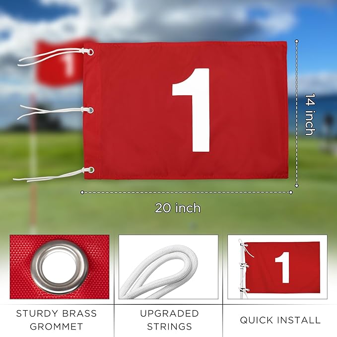 KINGTOP Golf Flag 20x14 Inch - 420D Nylon, Brass Grommets - Standard Putting Green Flags for Backyard Practice, Golf Courses, Country Club
