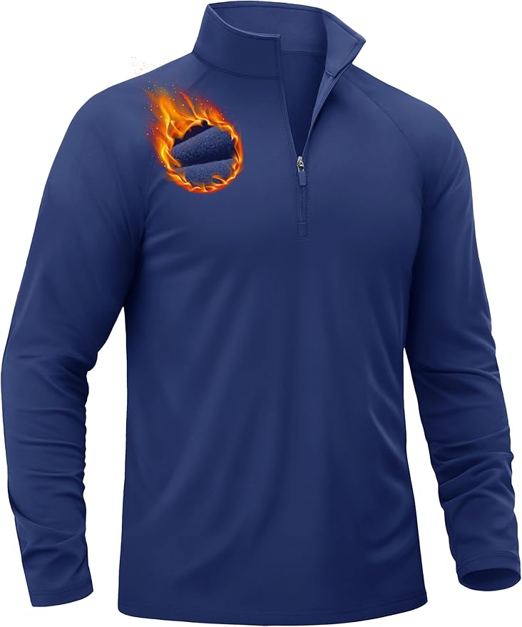 TACVASEN Men's Quarter Zip Pullover Fleece Lined Thermal Long Sleeve Golf Shirt 1/4 Zip Warm Winter Sweatshirts