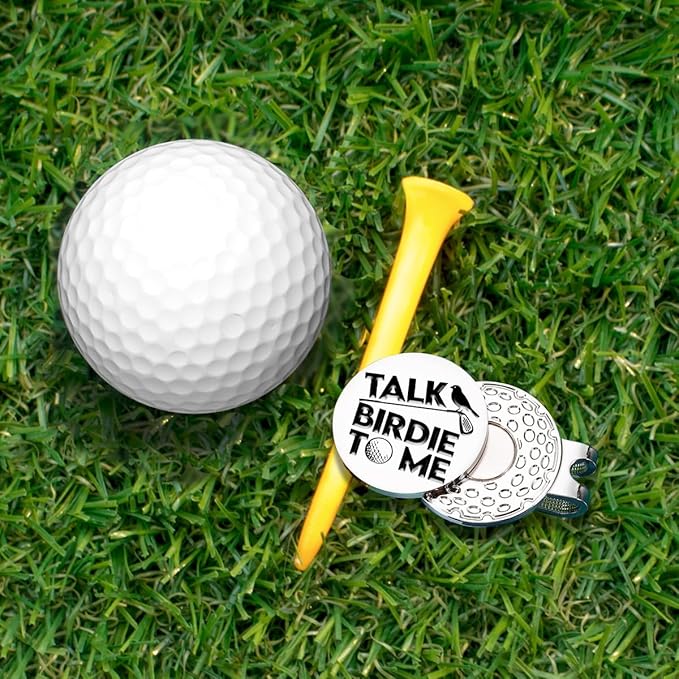 Hafhue Talk Birdie to Me Golf Ball Marker with Magnetic Hat Clip, Funny Golf Accessories and Golf Gifts for Men Women Dad Mom Grandpa, Birthday for Golfer Golf Lover Golf Fan(GM063)