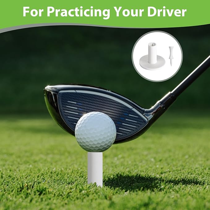 Rubber Golf Tees for Mats, Cross Shaped Golf Tee Holder Set for Driving Range & Simulator Practice, 5 Sizes 10p Unbreakable Tees & 20p Ball Stud for Indoor Outdoor Use (White)