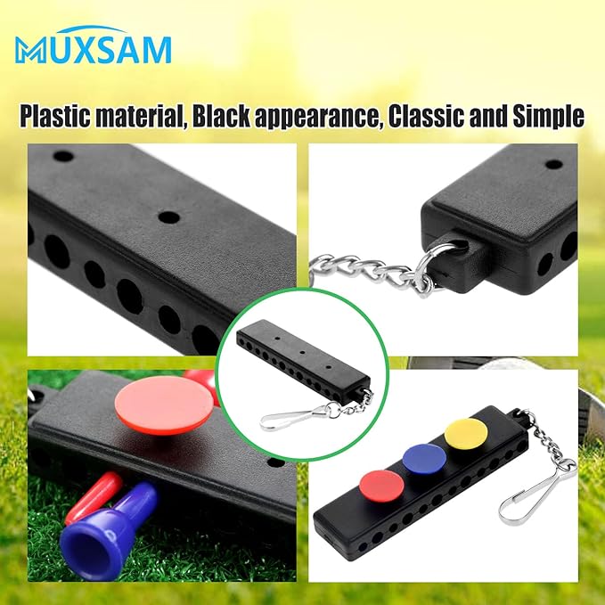 MUXSAM Black Golf Tee Holder for Bag, 1-Pack Golf Tee Carrier with 12 Tee Hole 3 Ball Markers Holes Keychain Golf Accessory