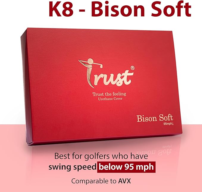 Trust Golf Ball I K8 Bison I Urethane Cover with Reactive Core I 3-Pcs I for Different Swing Speed I 12, 48, or 100 Balls I