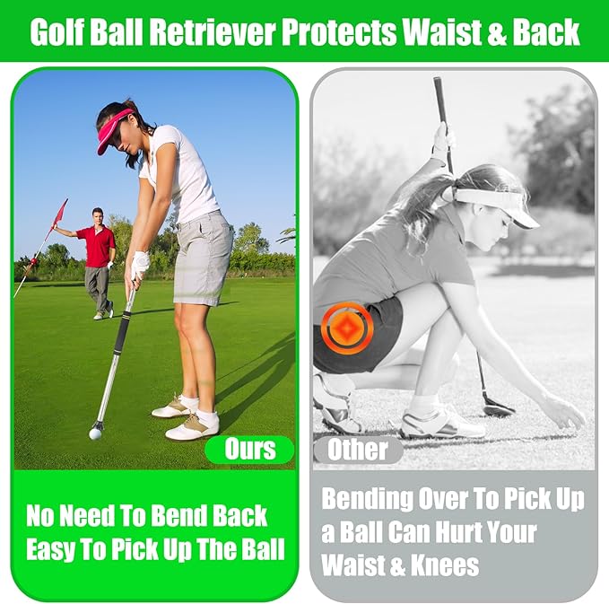 Golf Ball Picker Upper,30 to 44In Golf Ball Retriever with Suction Cup Heavy Duty Stainless Steel Tube Scramble Stick with Sponge Long Handle Lightweight Easy to Carry Golf Ball Grabber