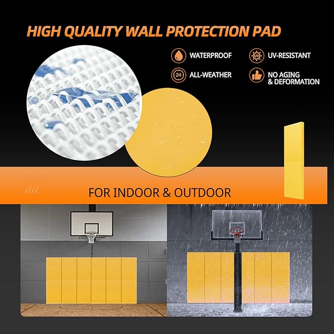 PROGOAL Gym Wall Paddings Basketball Court Wall Protection Pad - 2”Thick Foam Wall Mat Durable Protector for Wall-Mounted Basketball Hoops Garage Taekwondo（60" Lx20 W）