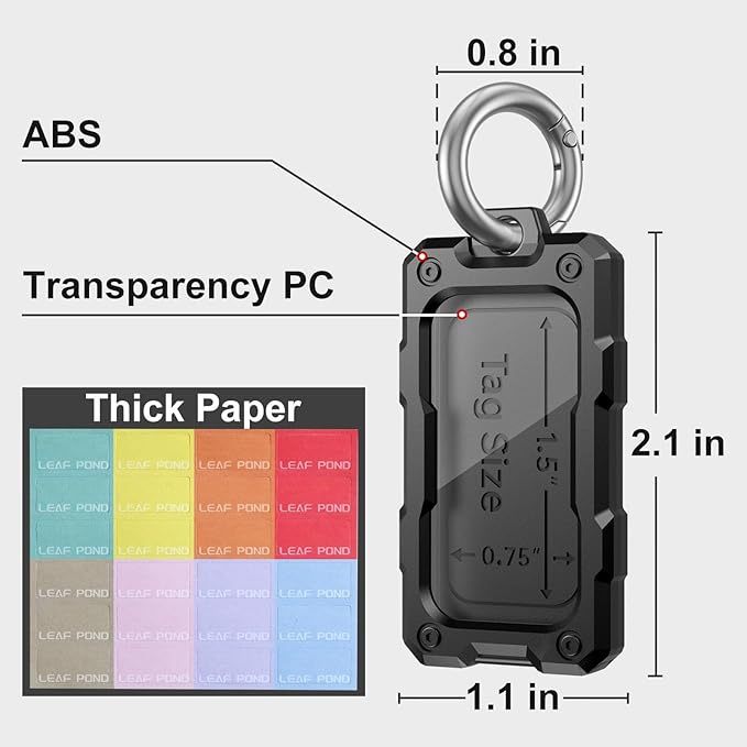 16 Pack Solid Plastic Key Tags with Keychain Rings, Color ID Name Label in Clear Windows.