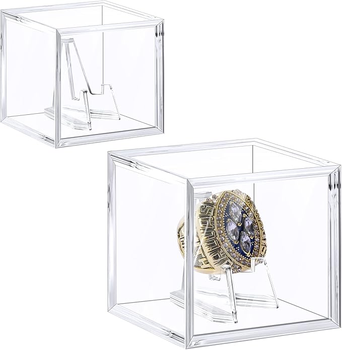 Championship Ring Display Case, Acrylic Display Box and Holder for Super Bowl, Championship, and Baseball Rings, for Collectors and Enthusiasts, 2pcs