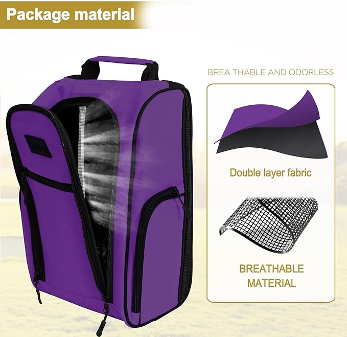 Goloni Golf Shoe Bag for Men & Women, Padded Travel Shoe Bag with Side Accessory Pockets,Sport Shoe Carrier for Golf Shoes,Socks,Tees & Balls,Durable & Lightweight Design,Purple