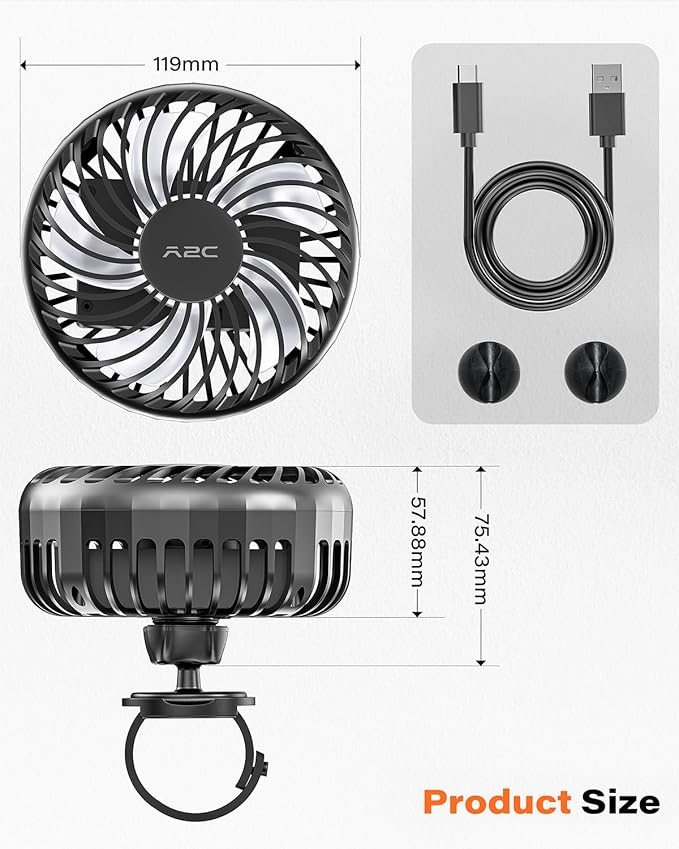 2 Pack Rechargeable Fan for Peloton & Exercise Bike - 4000mAh Portable Fan with Adjustable Strap, 3 Speed Settings, 360° Rotation - Fits 0.5-1.5" Handlebars for Treadmill, Stroller, Golf Cart, Gym
