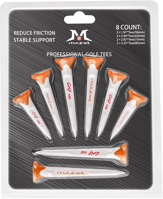 MAZEL Plastic Golf Tees 8 Pack｜Excellent Durability and Stability Plastic Tees with 5 Prongs,Reduces Friction & Side Spin