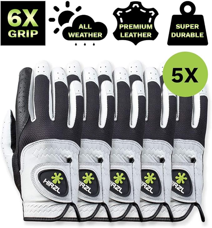 HIRZL Trust Control 2.0 Golf Gloves, All Weather Mens Golf Glove, White/Black, Kangaroo Leather Palm, Cabretta Leather Backhand, Trusted by Pro’s, Sweat Free, Ultimate Grip