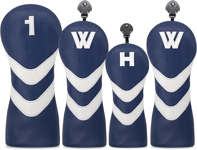 Golf Head Cover Golf Club Blue Leather Headcovers Set Fits Driver Fairway Wood Hybrid Utility Putter Iron Wedge Headcover.