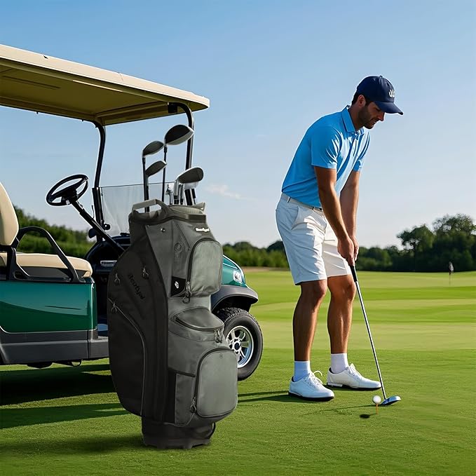 Golf Cart Bag 15 Way Organizer Divider Top Golf Club Cart Bag for Men Women with Cooler, Handles and Rain Cover